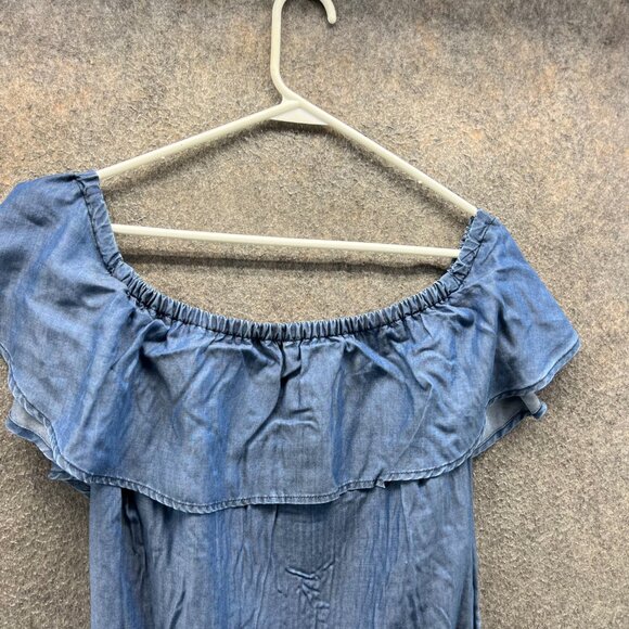 Tommy Bahama Dress Women Small Blue Chambray Tencel Ruffle Off Shoulder Casual - Picture 7 of 12